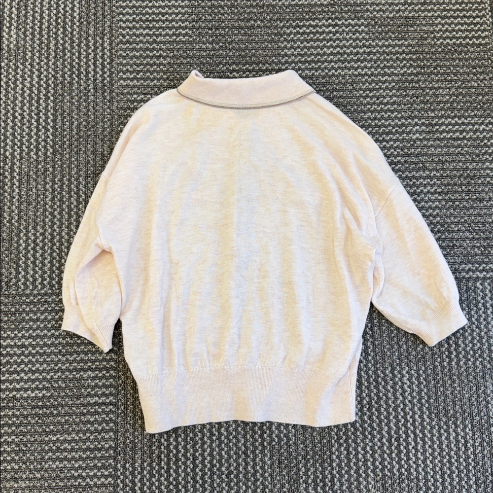 L’AGENCE Masaki Cropped Shortsleeve Sweater - Parchment/Cappuccino Gold, size M - Picture 8 of 8